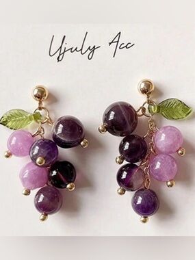 Purple & Pink Cluster Drop Earrings with Gold Accents